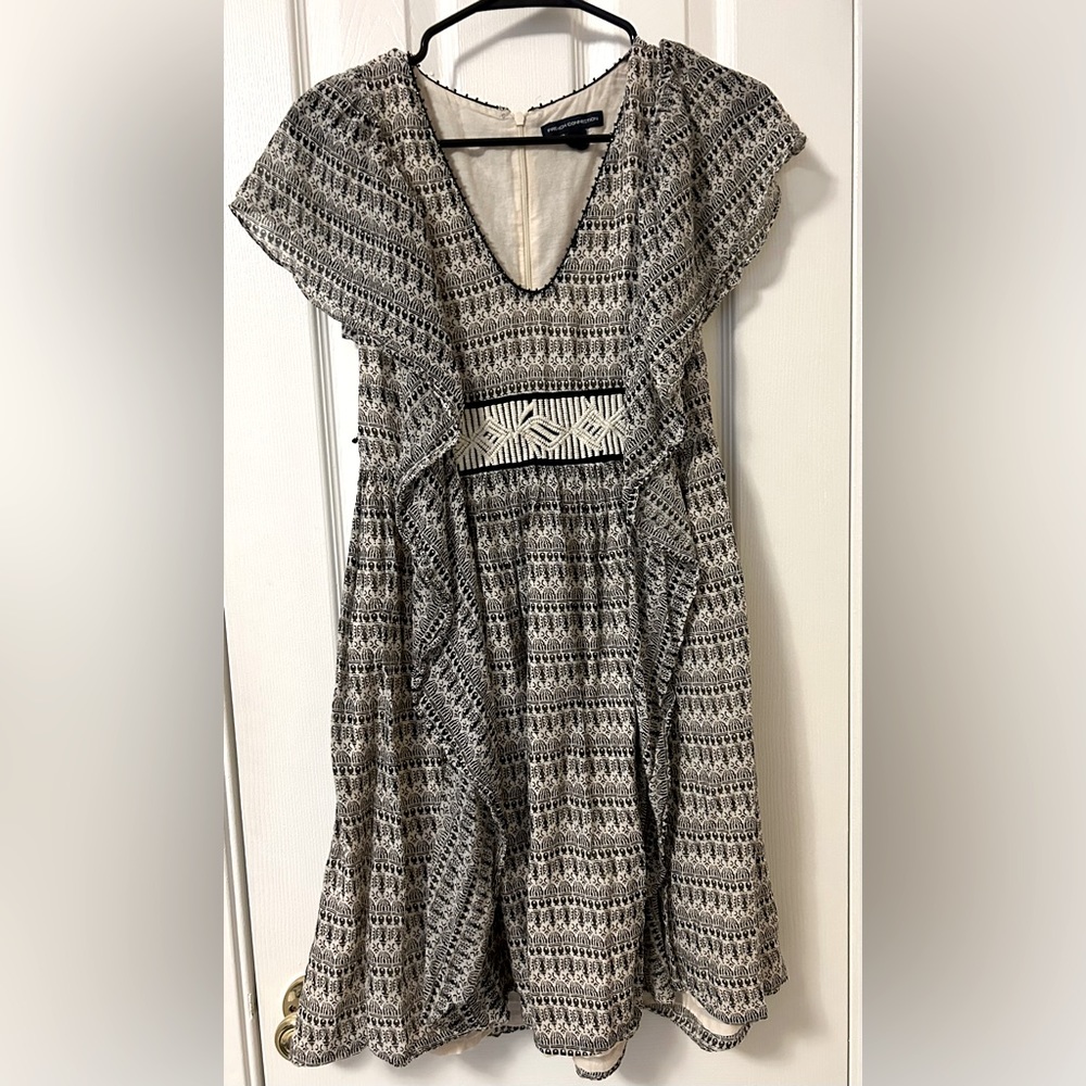 French Connection 100% Cotton Dress Black and White Boho Bohemian Women’s Size 2